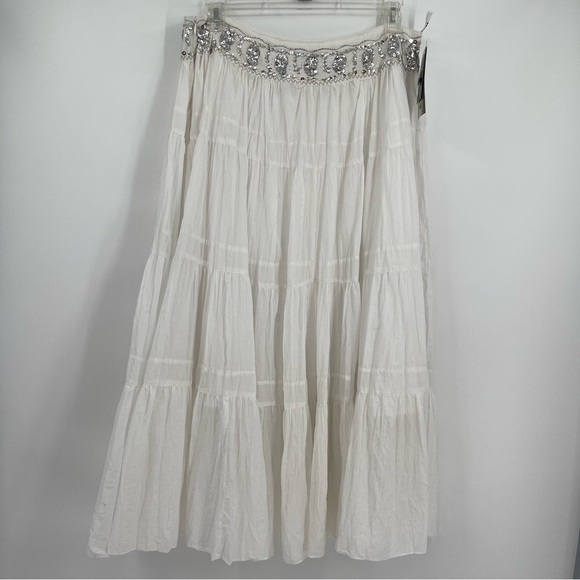 Peter Nygard NWT Size 14 White Sequin Waist Flowy Maxi Skirt Gauzy Layered - Picture 11 of 11